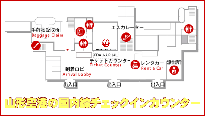 山形空港のJAL国内線チェックインカウンター